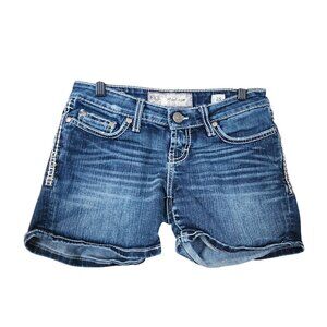 BKE Denim Madison Womens Distressed Jean Shorts Size 25 Rhinestone Pocket Accent